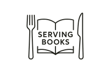SAME IMAGE BUT ADD THE WORDS SERVING BOOKS BETWEEN THE FORK AND KNIFE EITHER THE ENTIRE TWO WORDS GOING ACROSS OR ONE WORD SPREAD OUT TO FILL SPACE AT THE TOP (SERVING) AND BOOKS AT THE BOTTOM OF THE BOOK BETWEEN THE FORK AND KNIFE. TRY 2 WAYS